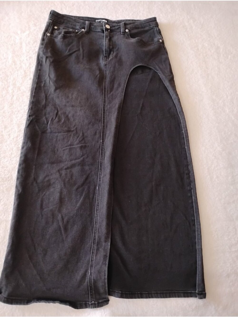 Fashion Nova Denim Cut Out Maxi Skirt Edgy Clubwear Goth Size Medium Black - Picture 2 of 9